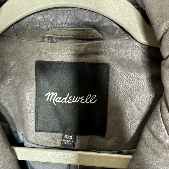 MADEWELL The Washed Leather Motorcycle Jacket Sunfaded Indigo NWT in XXS - Picture 5 of 8